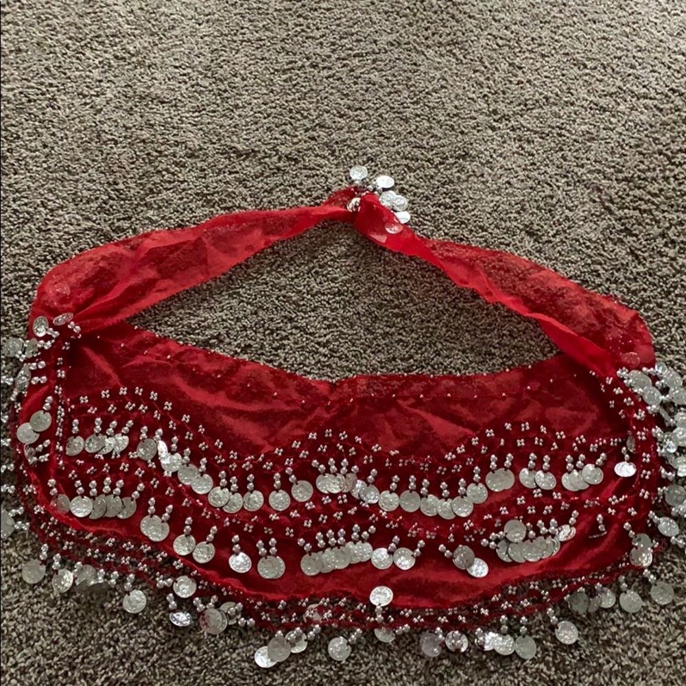 Belly dance skirt in red and silver.  NEW